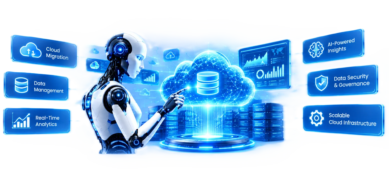 Modern cloud data platform with real-time analytics dashboards and distributed infrastructure